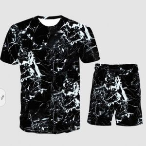 Tie Dye Drawstring Black 2 piece Short Set